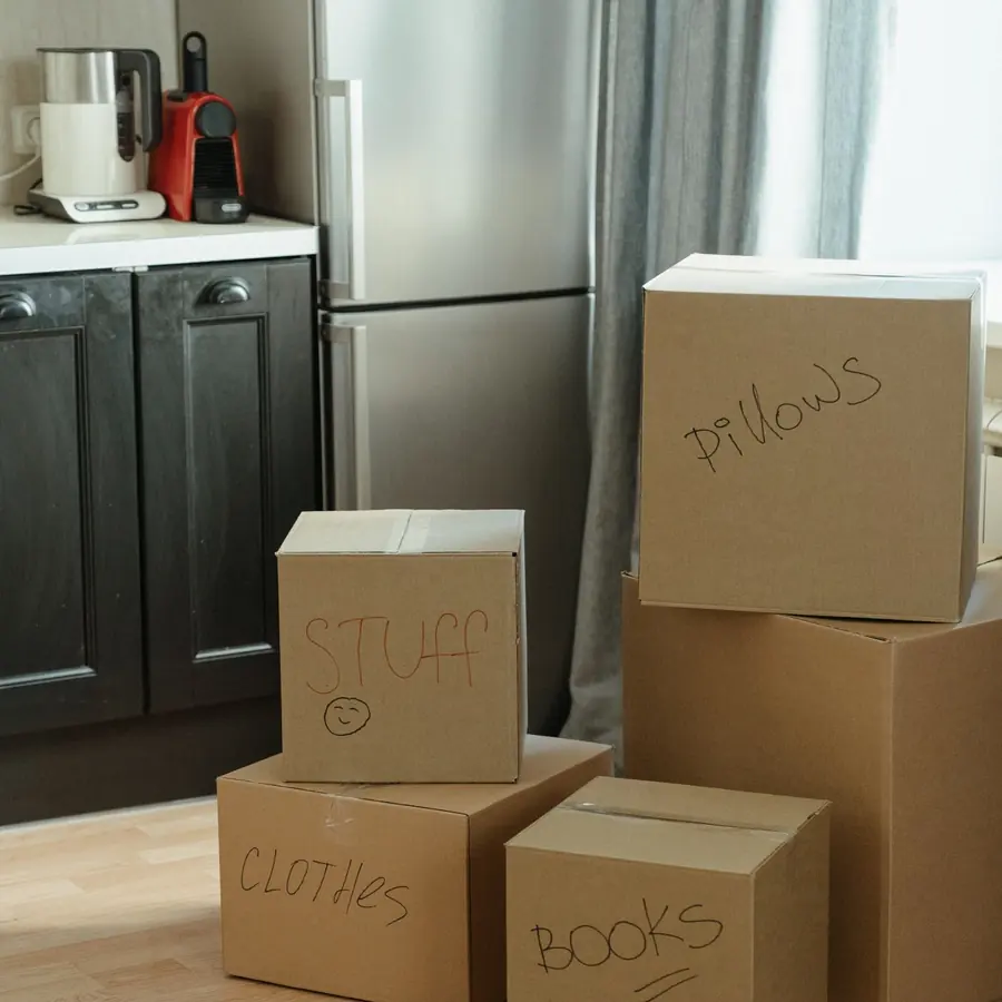Moving boxes in a clean kitchen, ready for move-in day
